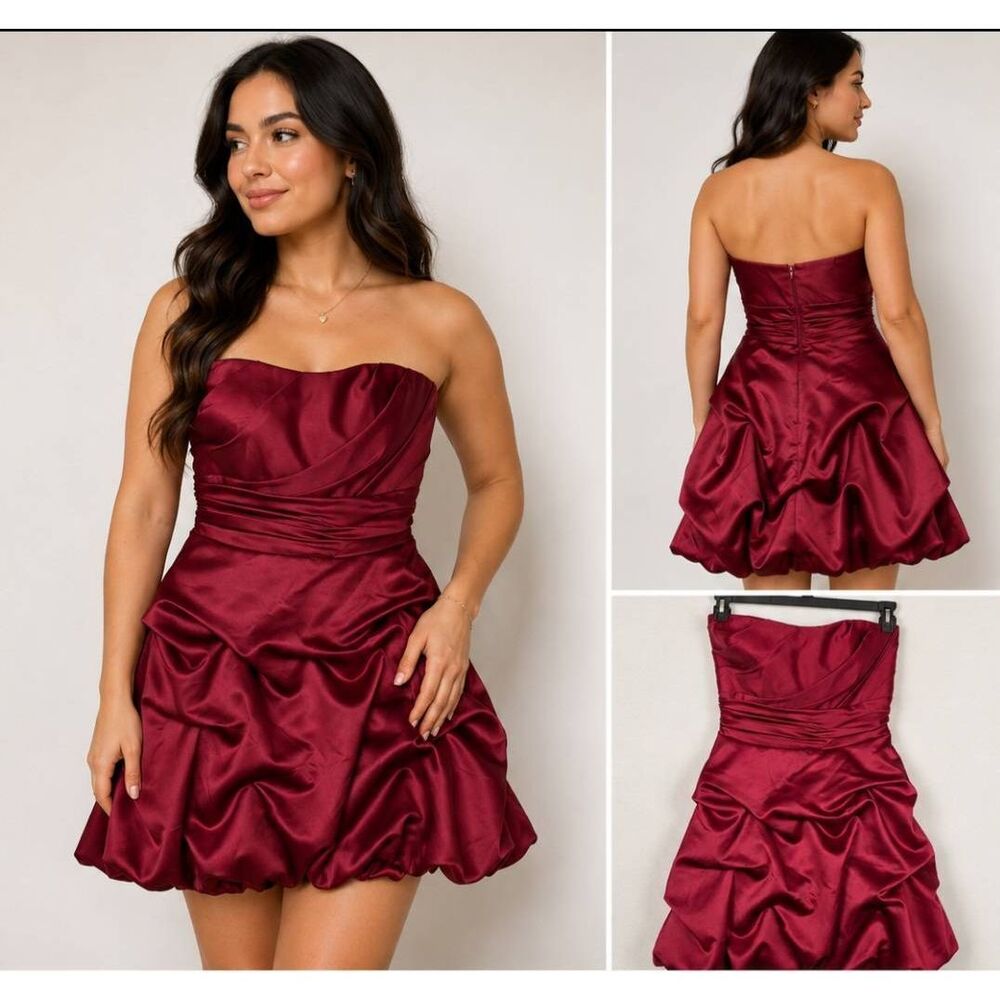 David’s Bridal Red Strapless Bubble Dress Size 6